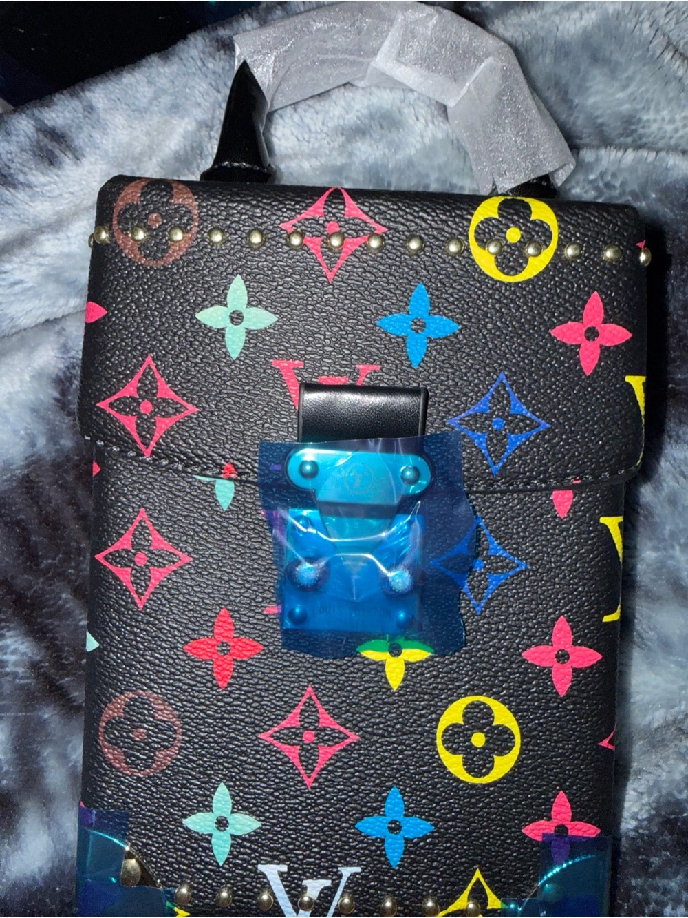 Multicolor Black Leather Messenger Bag